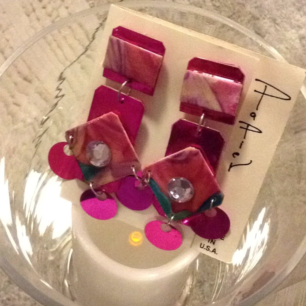 Spring floral handmade pk earrings